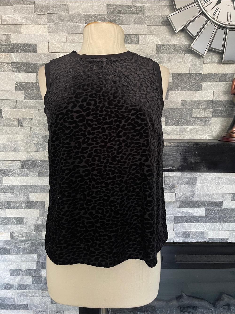 Apt. 9 Black Velvet Animal-Print Sleeveless Tank Size M
